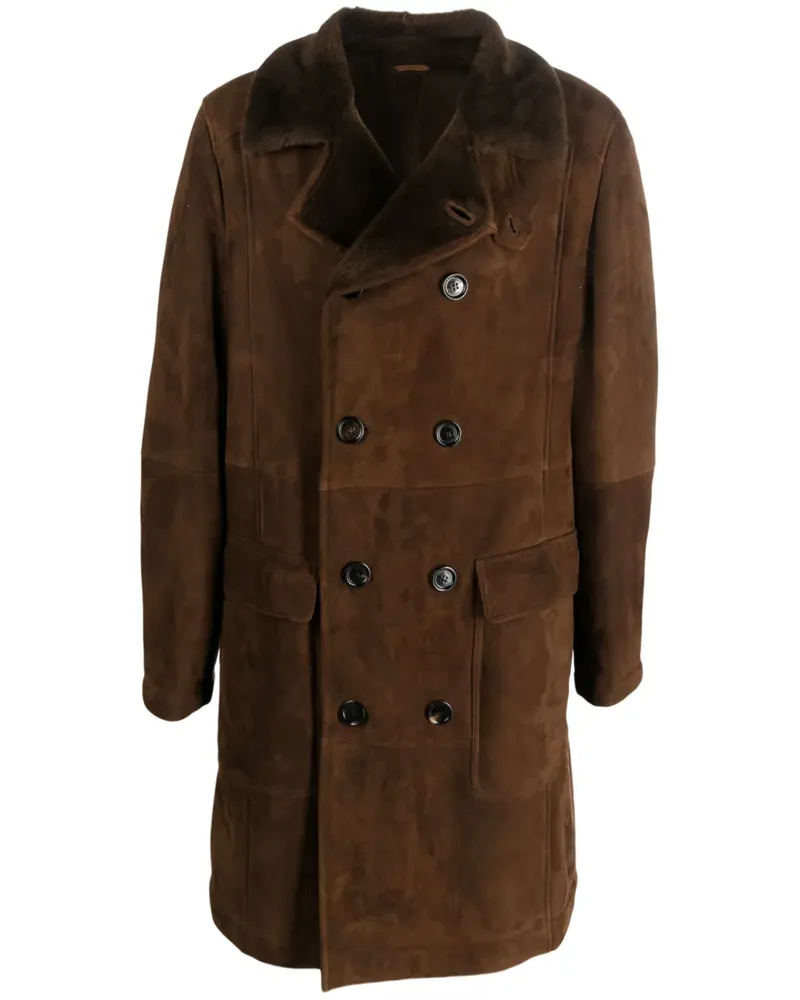 Brunello Cucinelli Doppelreihiger Ledermantel - Braun Braun