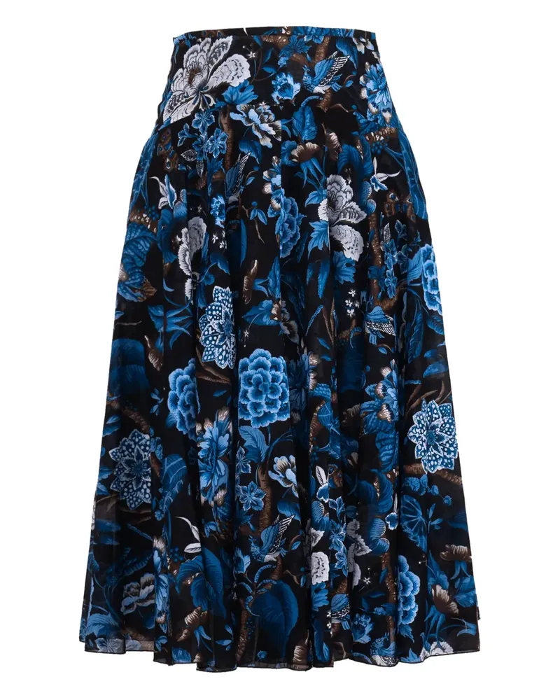 Samantha Sung Faltenrock mit Blumen-Print - Schwarz Schwarz