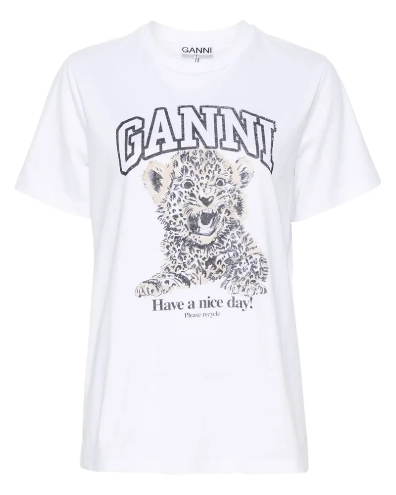 Ganni T-Shirt mit Leoparden-Print - Weiß Weiß