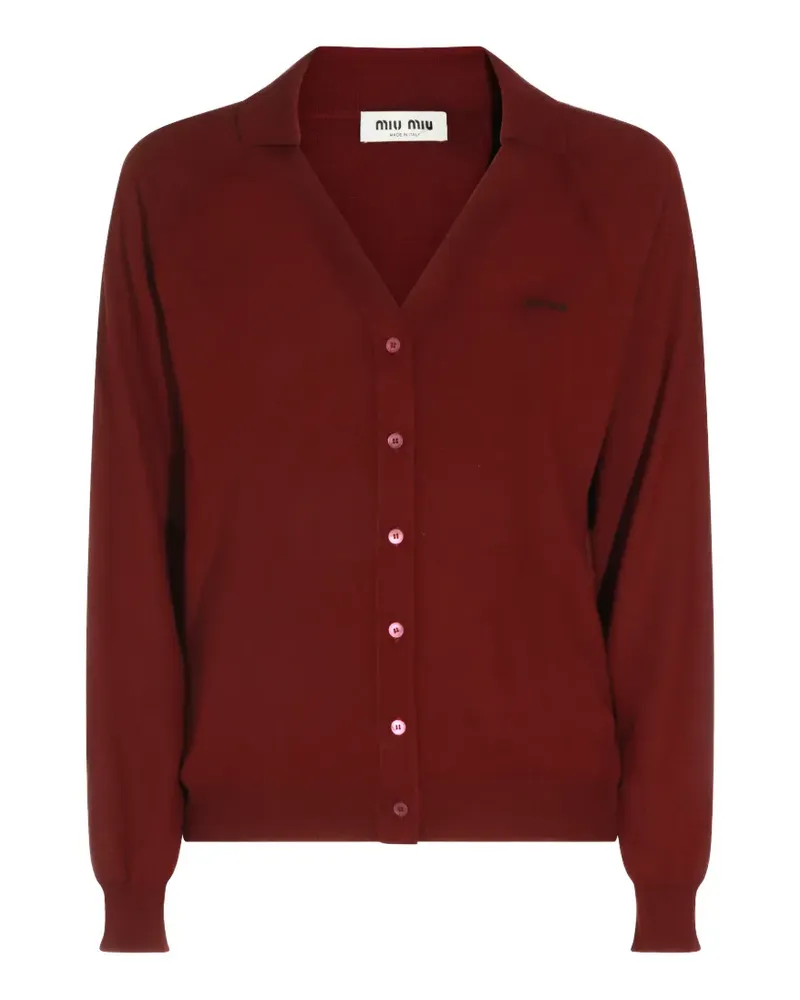 Miu Miu logo-embroidered wool cardigan - Braun Braun