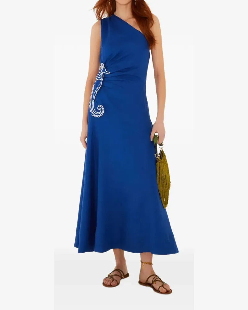 FARM Rio One-Shoulder-Maxikleid mit Seepferdchen-Stickerei - Blau Blau