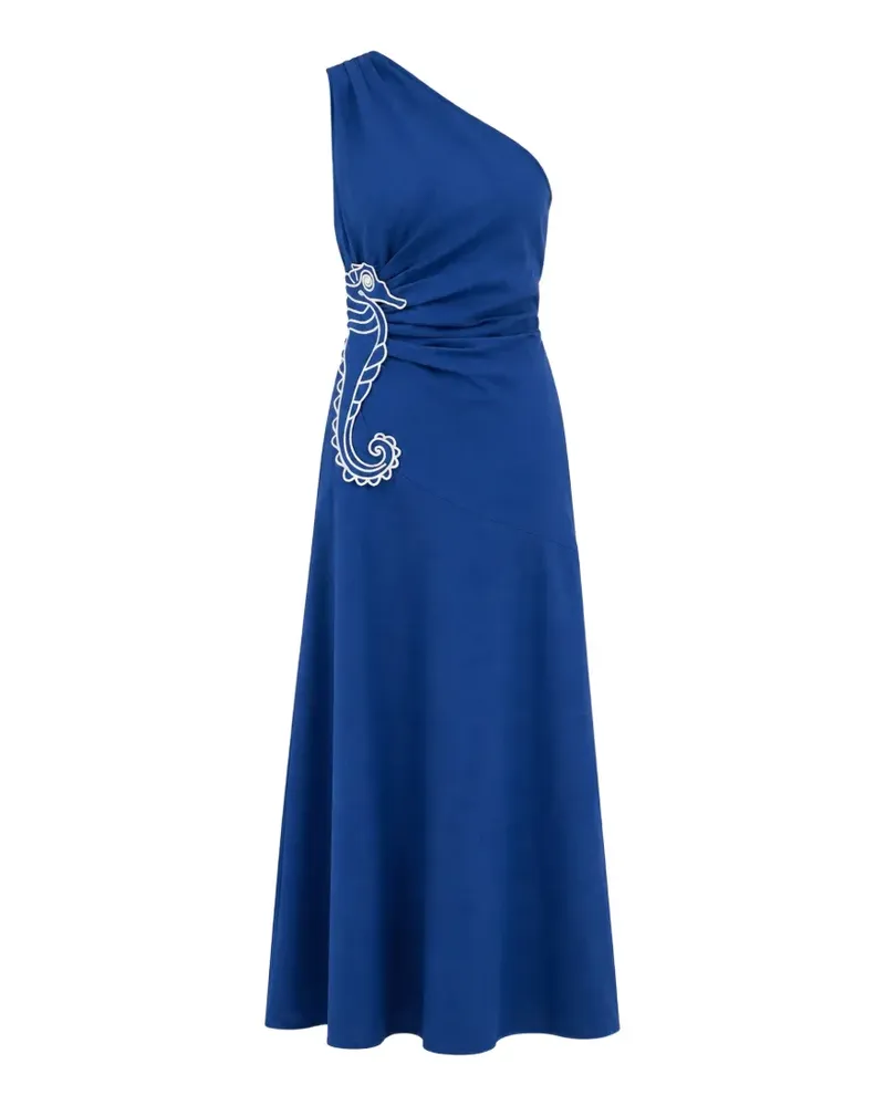 FARM Rio one-shoulder seahorse-embroidery maxi dress - Blau Blau