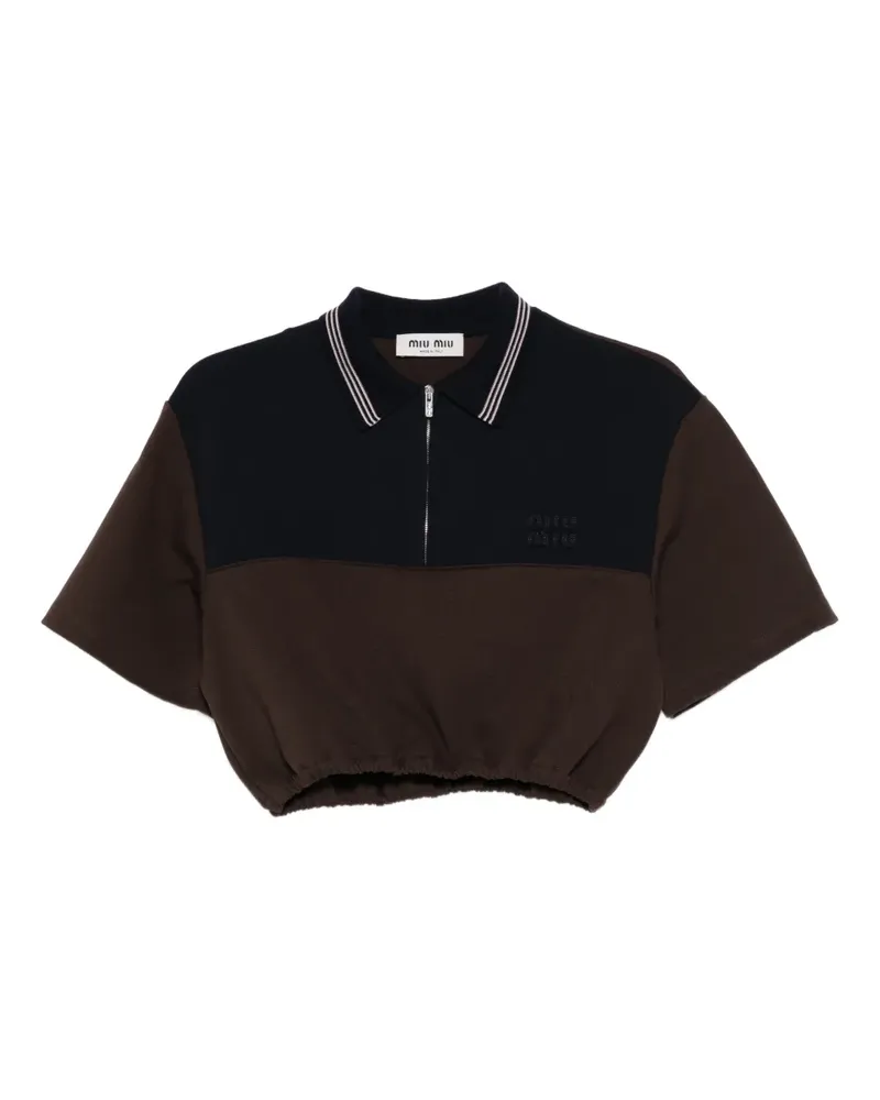 Miu Miu half-zip short-sleeve polo top - Braun Braun