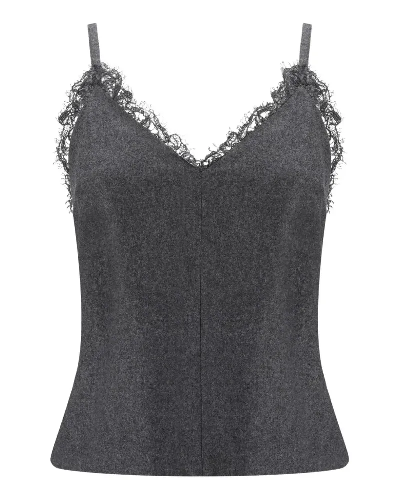 Brunello Cucinelli lace-trim V-neck top - Grau Grau