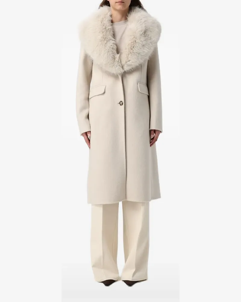 Hanita faux-fur trim single-breasted coat - Nude Nude