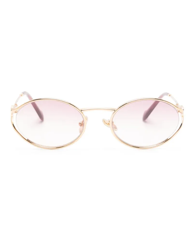 Miu Miu logo-plaque oval-frame sunglasses - Gold Gold