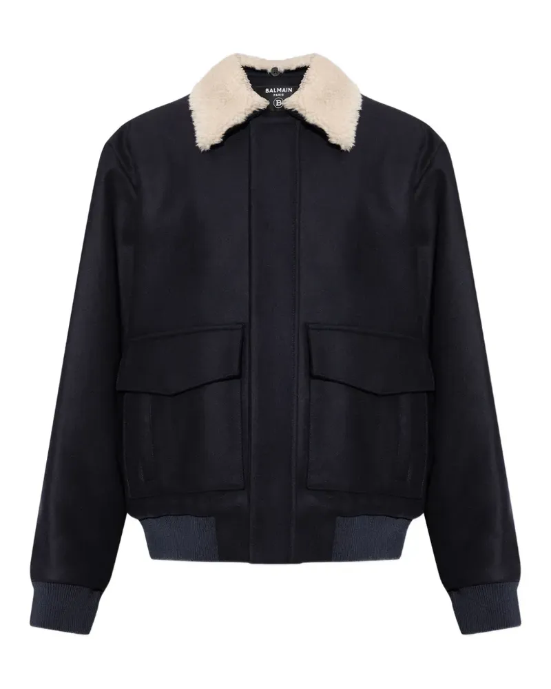 Balmain shearling-collar bomber jacket - Blau Blau