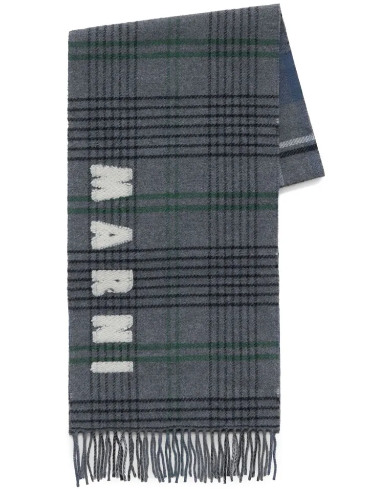 Marni Intarsien-Schal mit Logo - Grau Grau