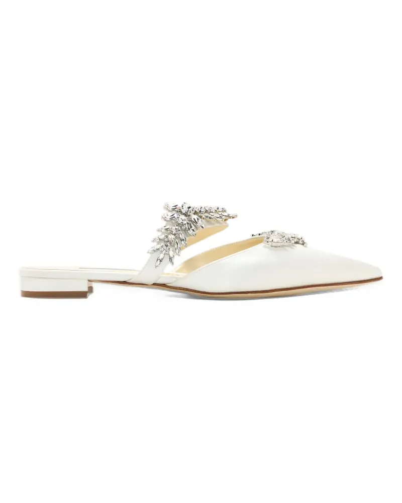 Manolo Blahnik Lurum flache Mules mit Kristallen - Weiß Weiß