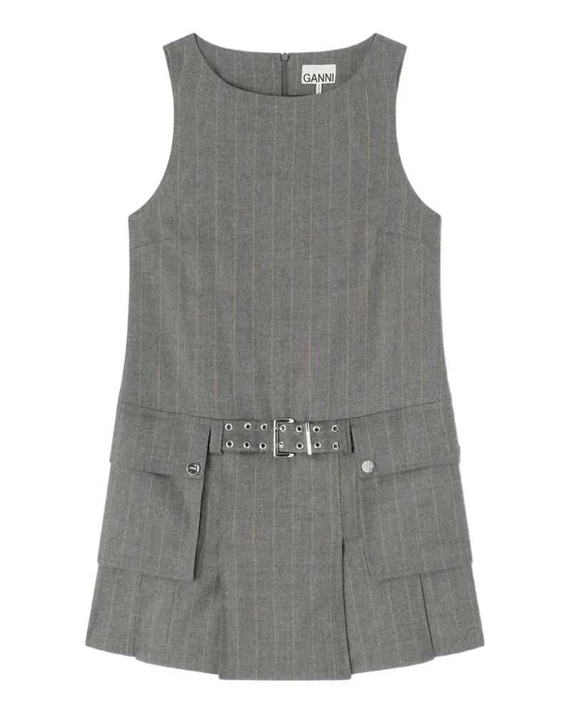 Ganni Midikleid mit Nadelstreifen - Grau Grau