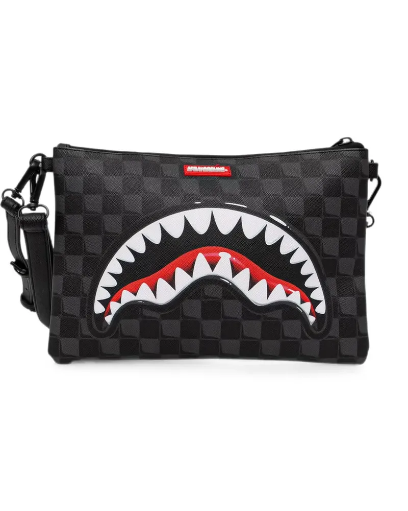 Sprayground check-pattern shark-motif clutch bag - Schwarz Schwarz