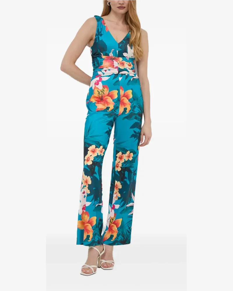 Guess Geraffter Jumpsuit mit Blumen-Print - Blau Blau