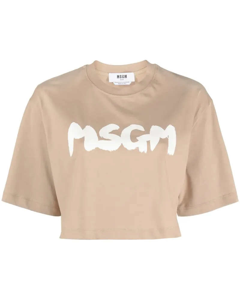 MSGM Cropped-T-Shirt mit Logo - Braun Braun