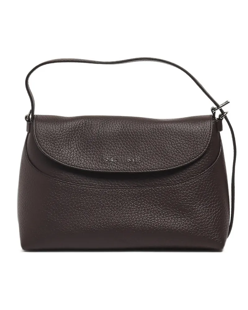 Orciani midi grained leather shoulder bag - Braun Braun