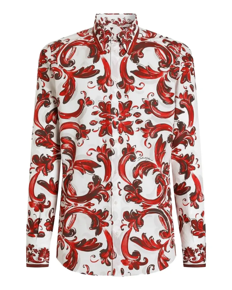 Dolce & Gabbana Martini Popeline-Hemd mit Majolica-Print - Weiß Weiß