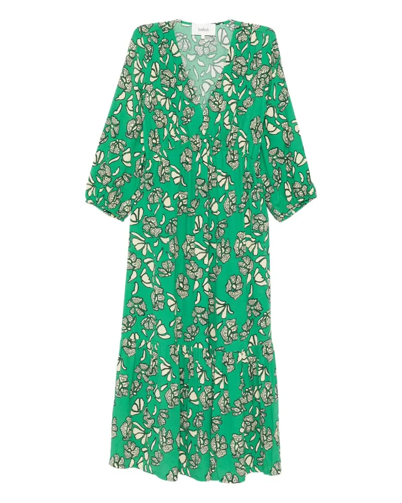 ba&sh Gestuftes Aferae Kleid mit Blumen-Print - Grün Grün
