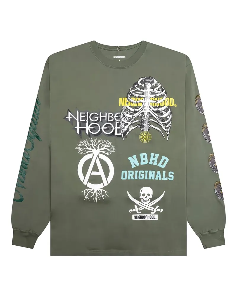 Neighborhood Langarmshirt mit grafischem Print - Grün Grün