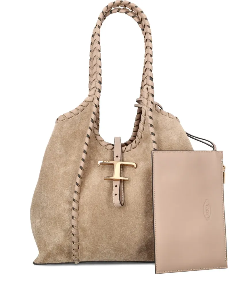 TOD'S small T-Timeless logo-detail tote bag - Nude Nude