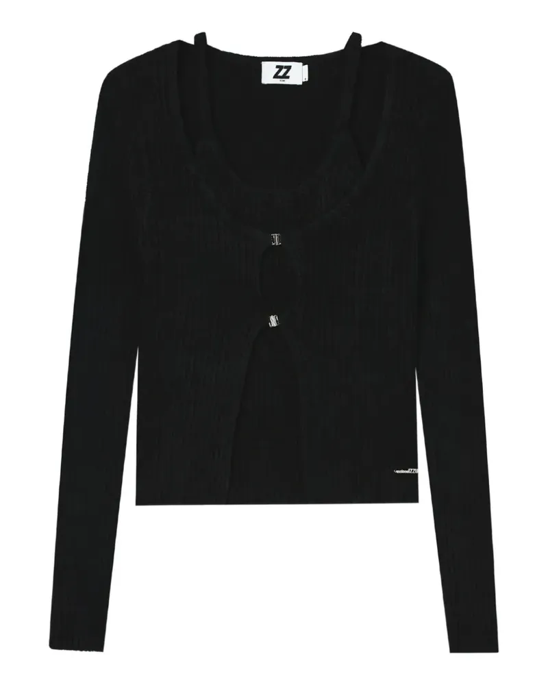Izzue Gerippter Cardigan - Schwarz Schwarz