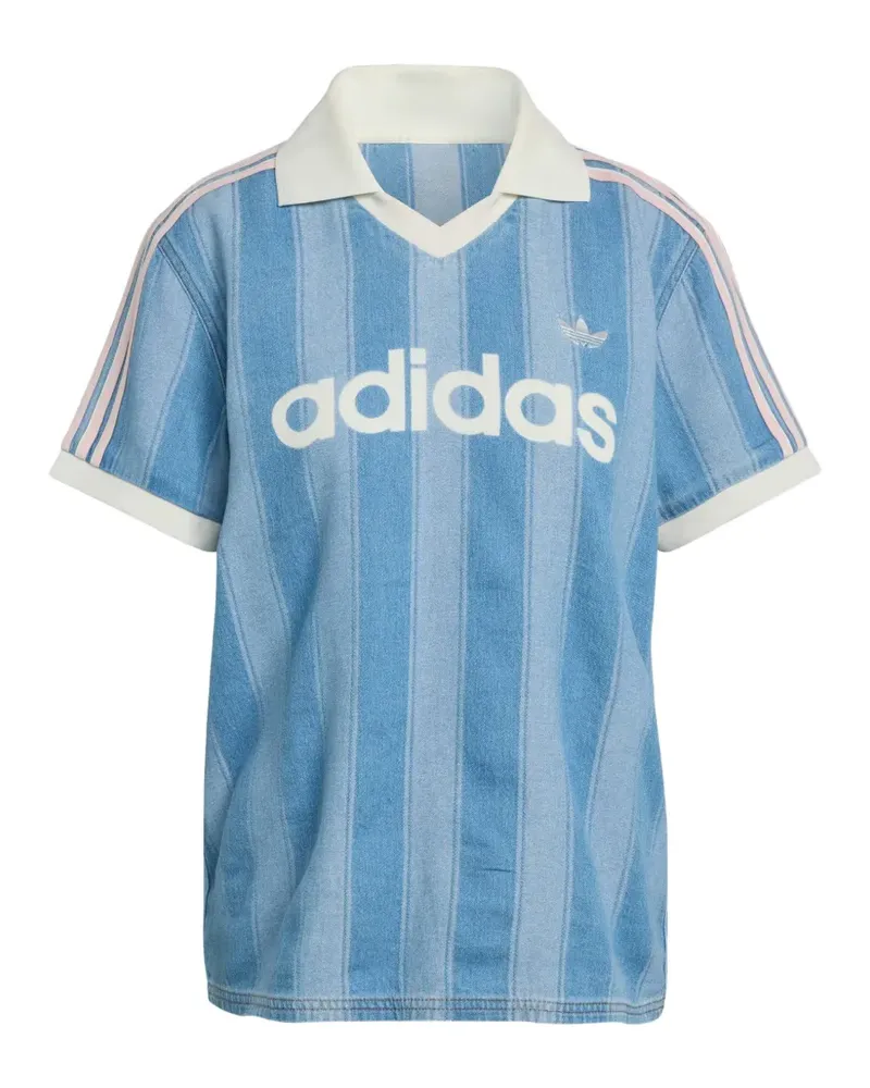 adidas Gestreifter Jersey mit V-Ausschnitt - Blau Blau