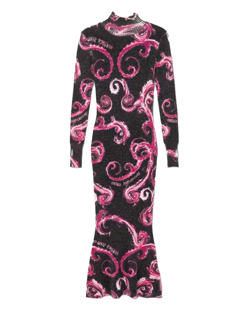 Versace Jeans Stehkragen-Midikleid mit Wirbel-Print - Schwarz Schwarz