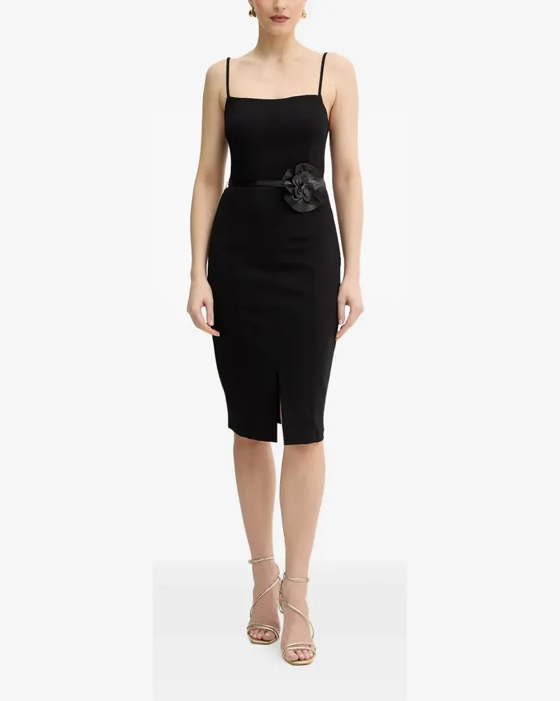 Guess floral-appliqué belted midi dress - Schwarz Schwarz