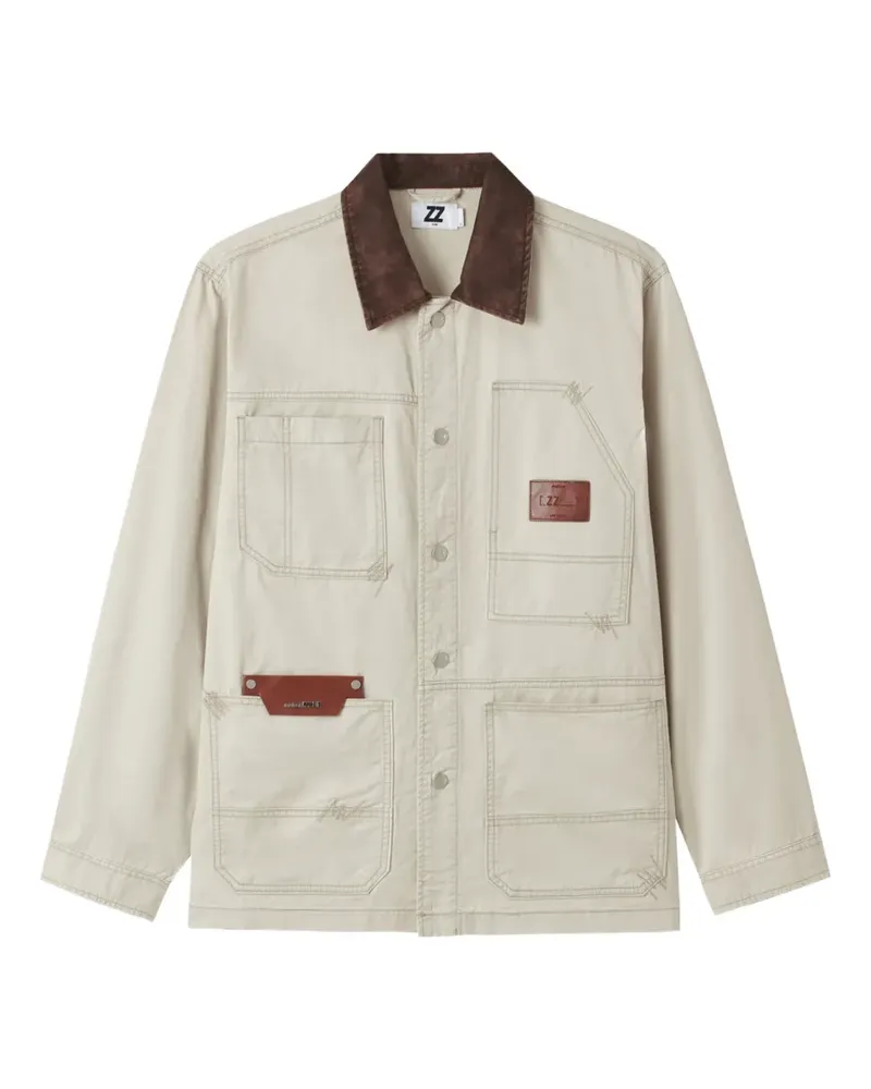 Izzue logo-patch shirt jacket - Nude Nude