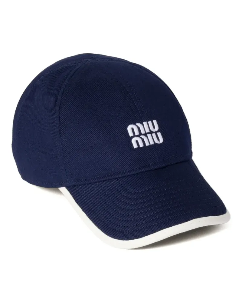 Miu Miu Drill Baseballkappe mit Logo-Verzierung - Blau Blau