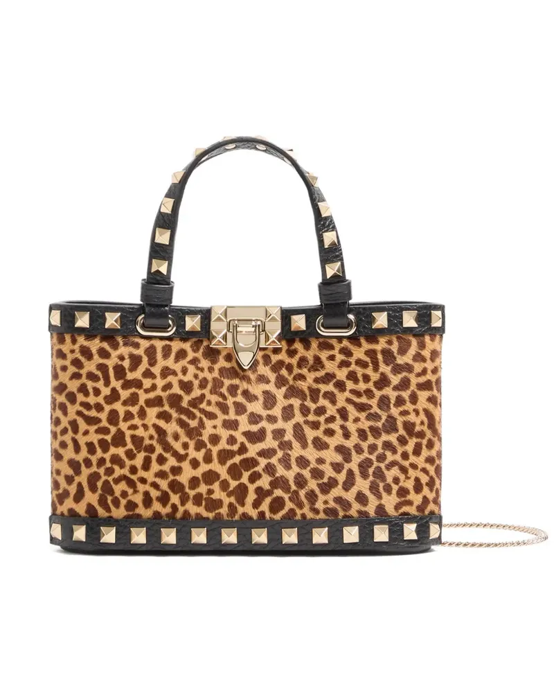 Valentino Garavani Mini Rockstud Tote Bag mit Animal-Print - Braun Braun