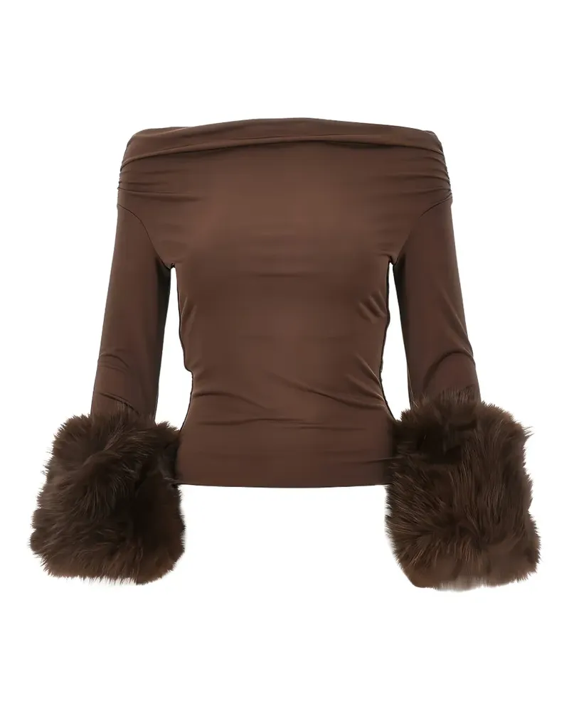 ANDAMANE Tyla Oberteil mit Faux Fur-Bündchen - Braun Braun