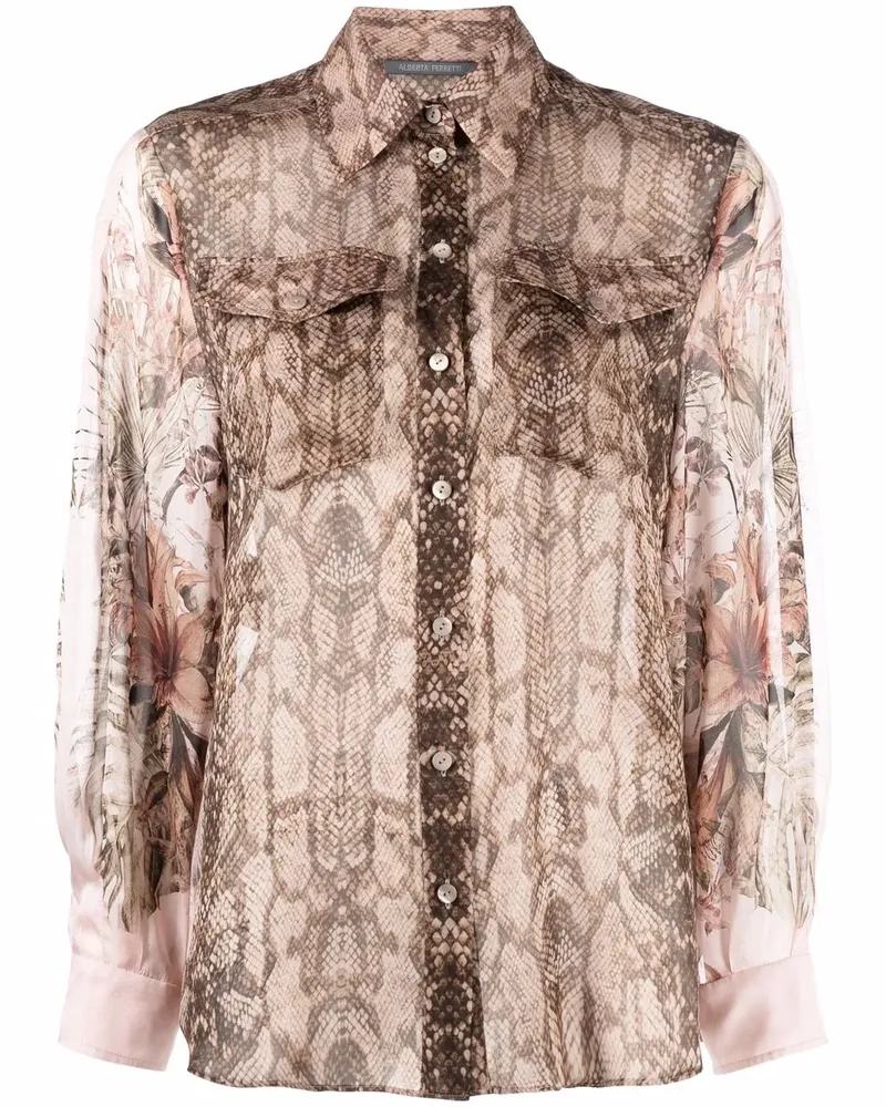 Alberta Ferretti Hemd mit Schlangenleder-Print - Braun Braun
