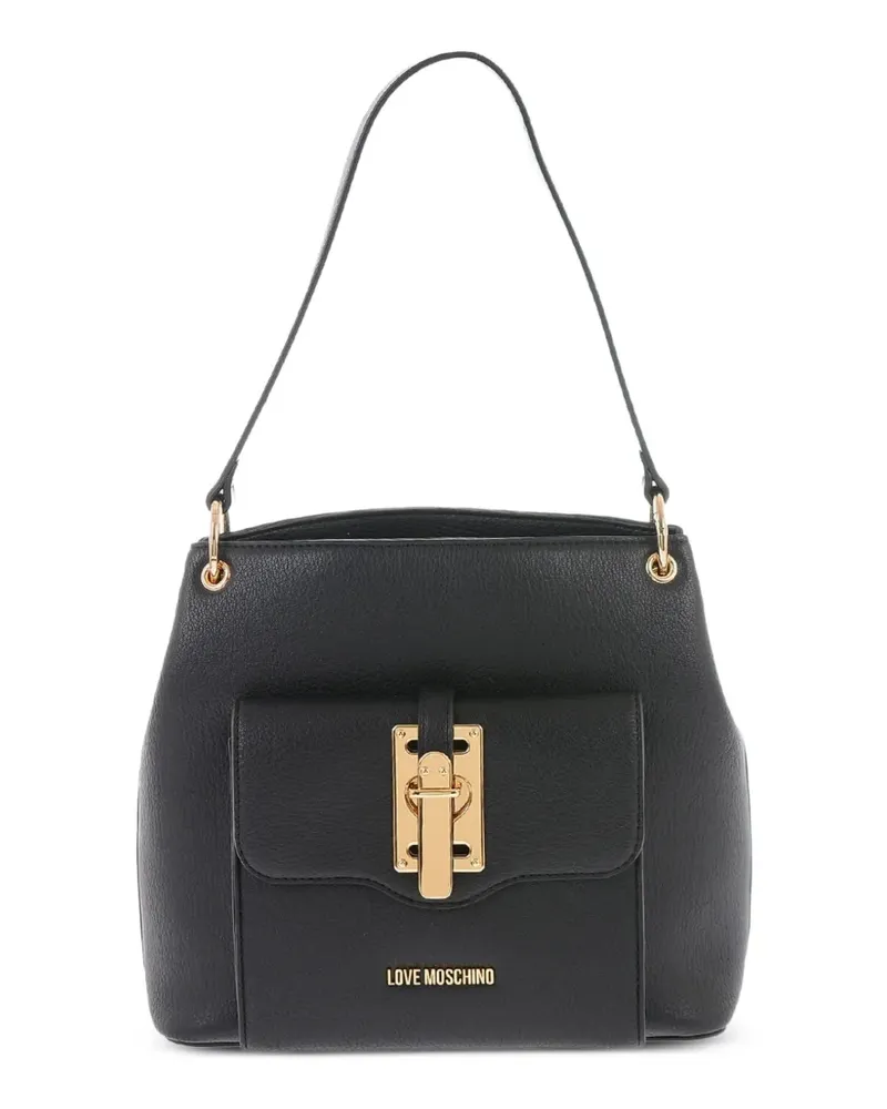 Moschino Schultertasche mit Logo-Schild - Schwarz Schwarz