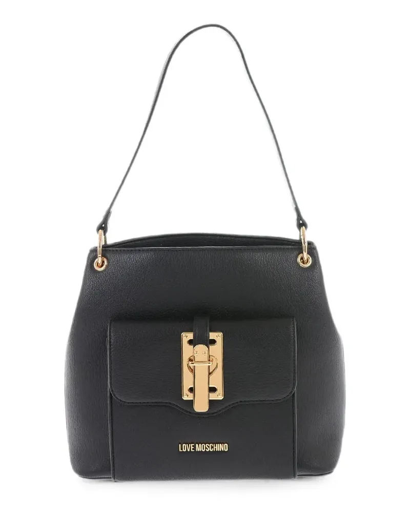 Moschino grained-effect logo-plaque shoulder bag - Schwarz Schwarz