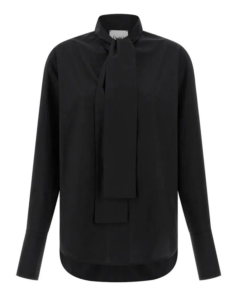 NUDE Lavalière Bluse mit Maxi-Bündchen - Schwarz Schwarz