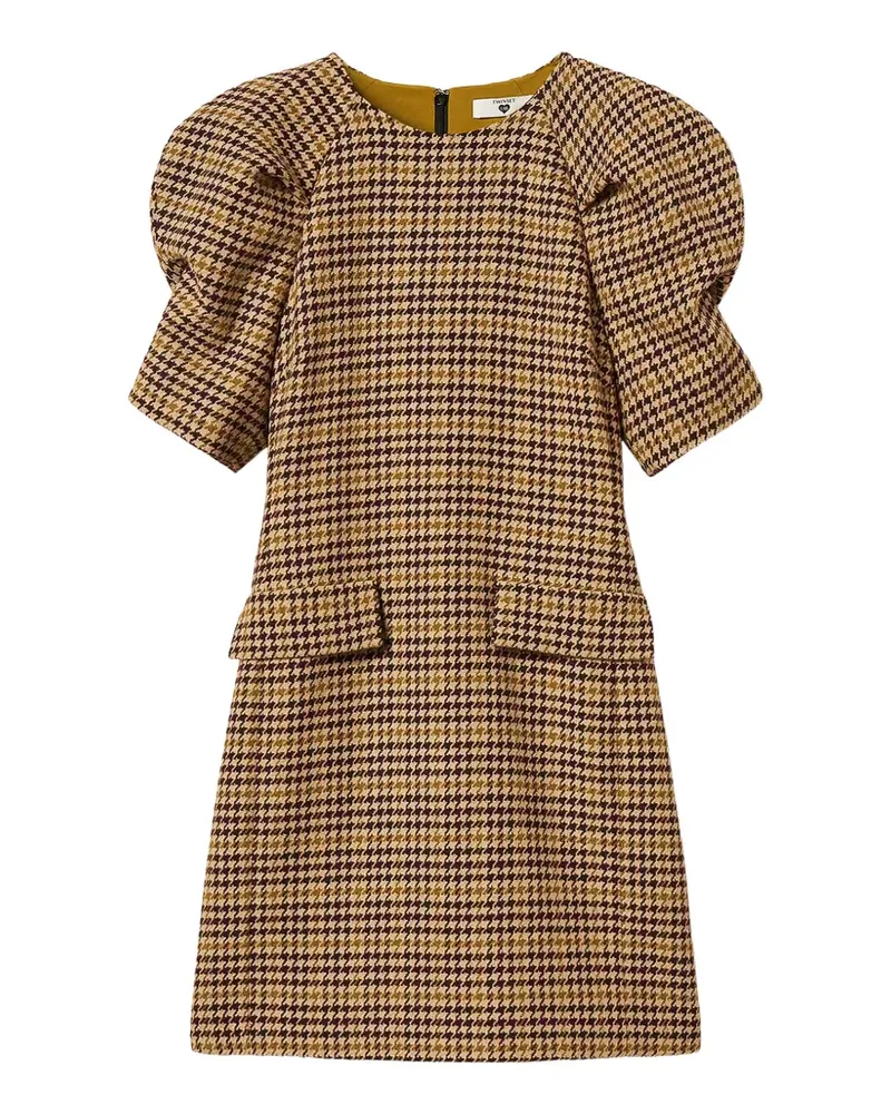 Twin-Set Kurzes Jacquard-Kleid mit Hahnentrittmuster - Braun Braun