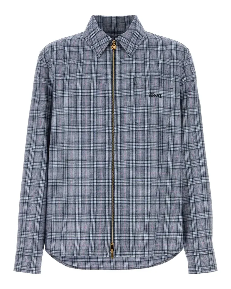 Versace embroidered-logo checked wool shirt - Grau Grau
