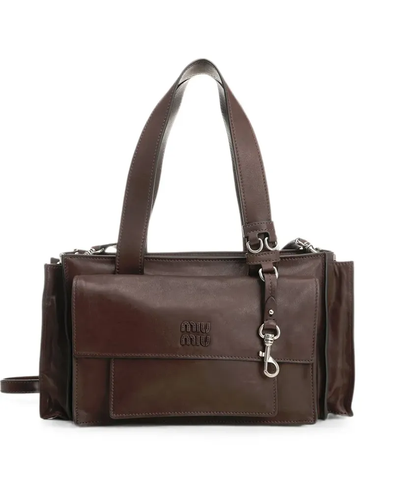 Miu Miu Utilitaire pocket leather tote bag - Braun Braun