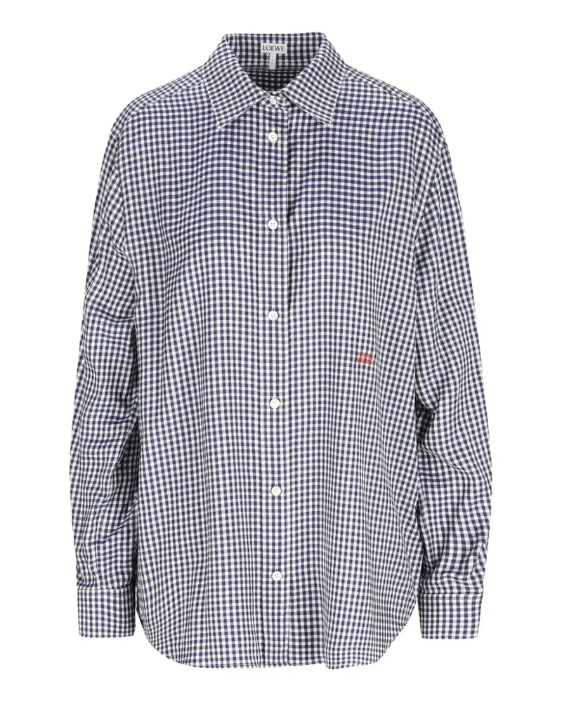 Loewe check-print embroidered shirt - Blau Blau