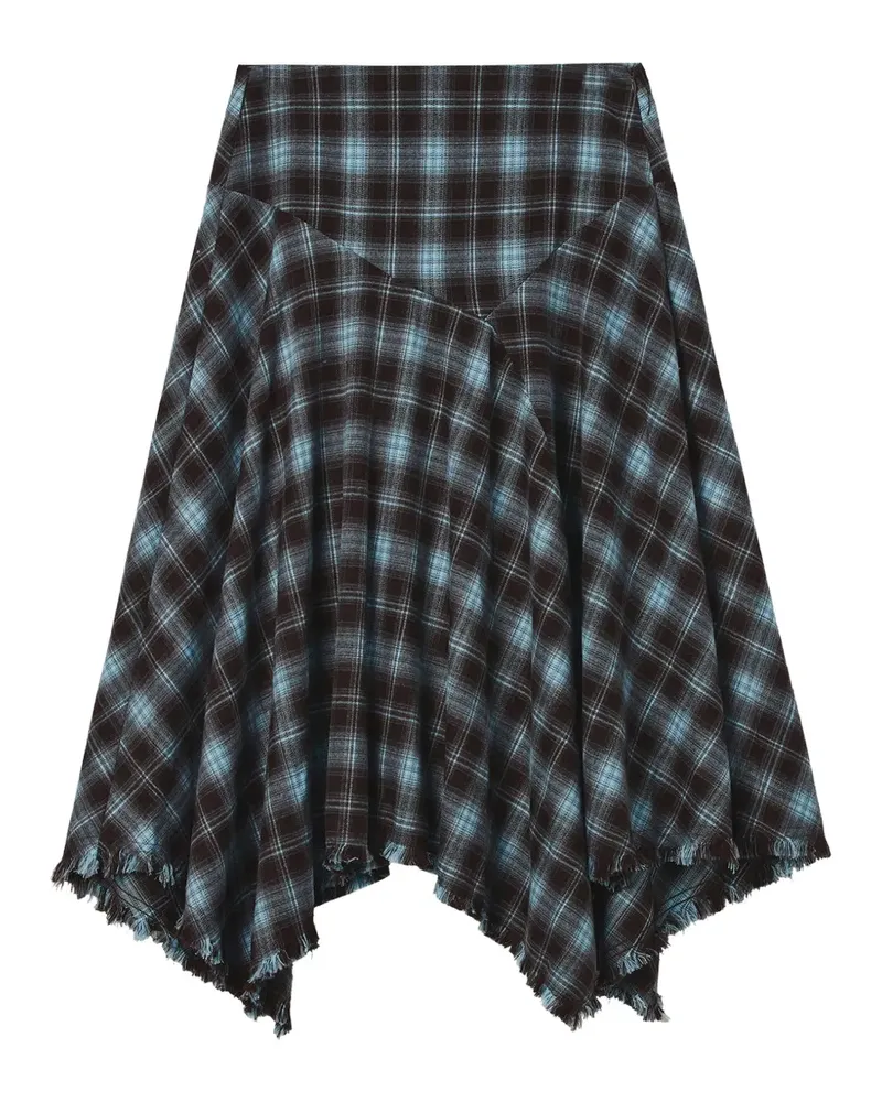 Tout a Coup Karierter Midirock mit Zipfelsaum - Blau Blau