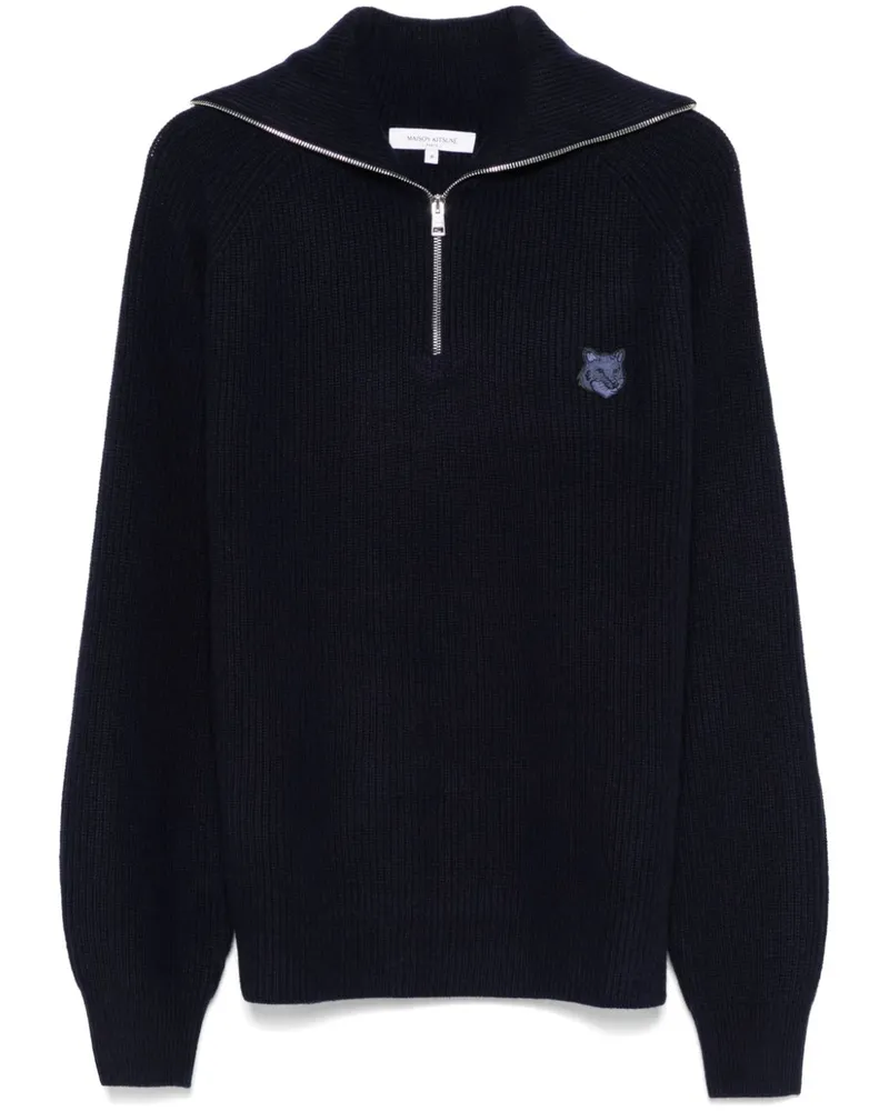 Kitsuné Gerippter Bold Fox Head Pullover - Blau Blau