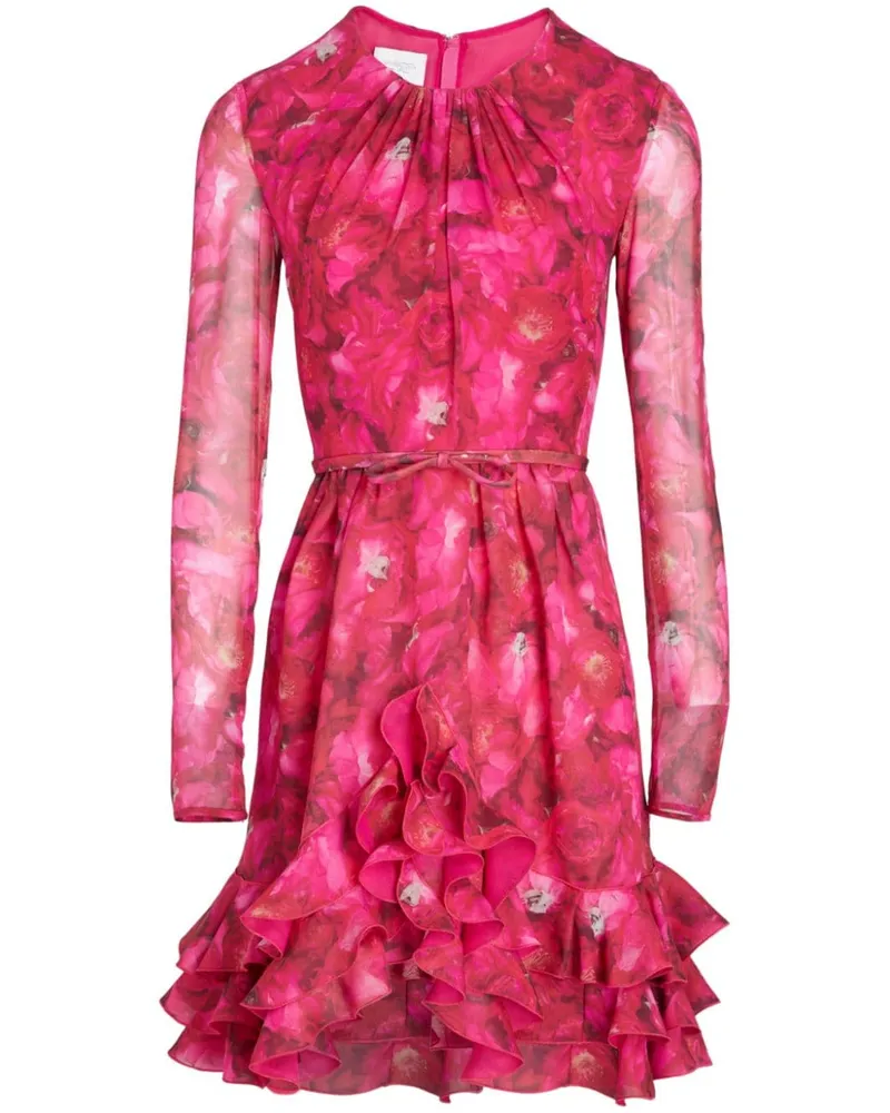 Giambattista Valli Kleid aus Seidengeorgette mit Rose Mania-Print - Rosa Rosa