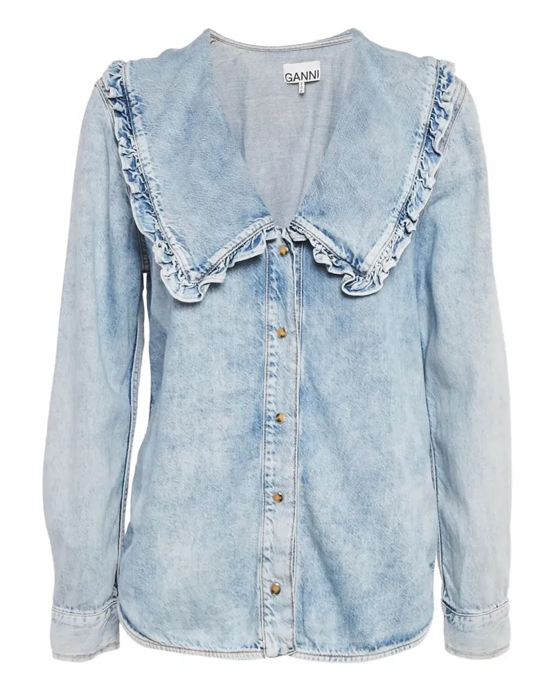 Ganni Jeanshemd mit Rüschenkragen - Blau Blau