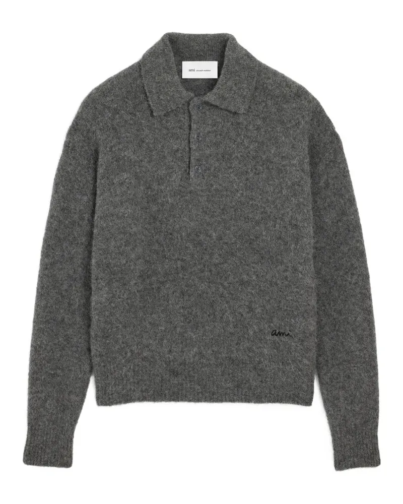 AMI Paris Poloshirt aus Wolle und Alpaka mit Ami-Stickerei - Grau Grau
