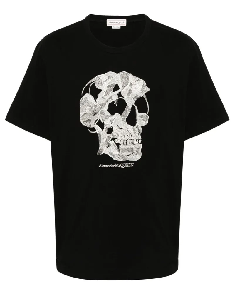 Alexander McQueen T-Shirt mit aufgesticktem Totenkopf Schwarz