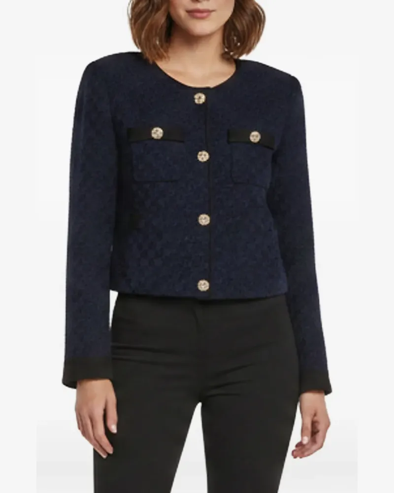 Self-Portrait Cropped-Cardigan im Metallic-Look - Blau Blau
