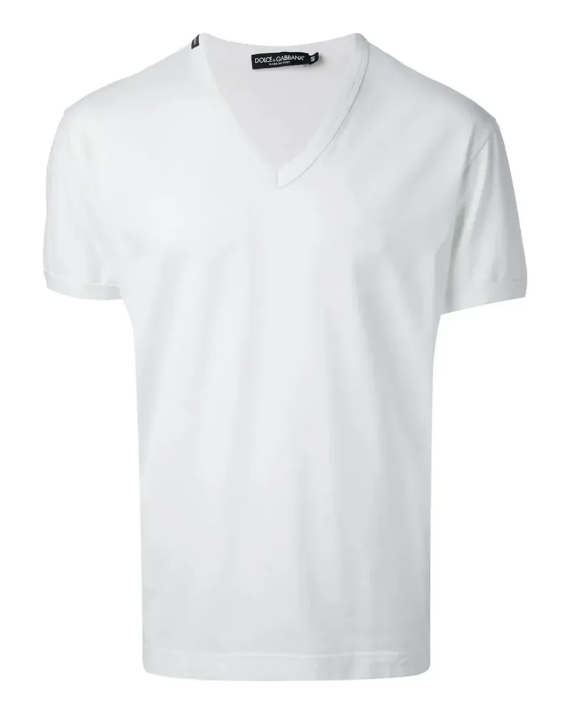 Dolce & Gabbana Klassisches T-Shirt mit V-Ausschnitt - Weiß Weiß