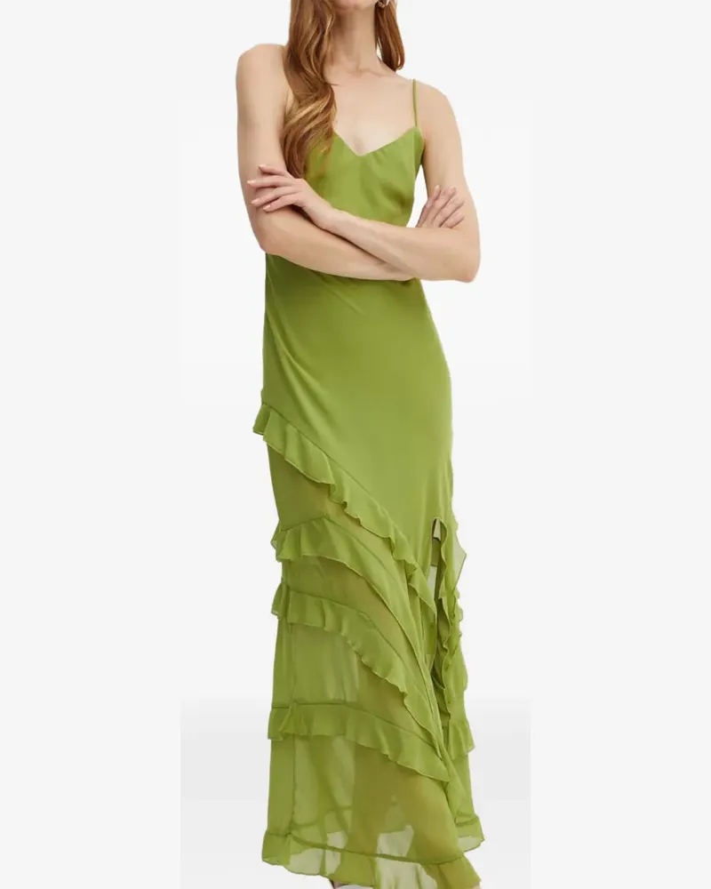 Bardot ruffled V-neck midi dress - Grün Grün