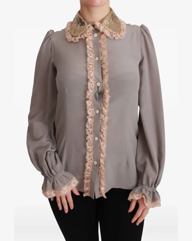 Dolce & Gabbana Paillettenkragen-Hemd mit Spitzenbesatz - Grau Grau