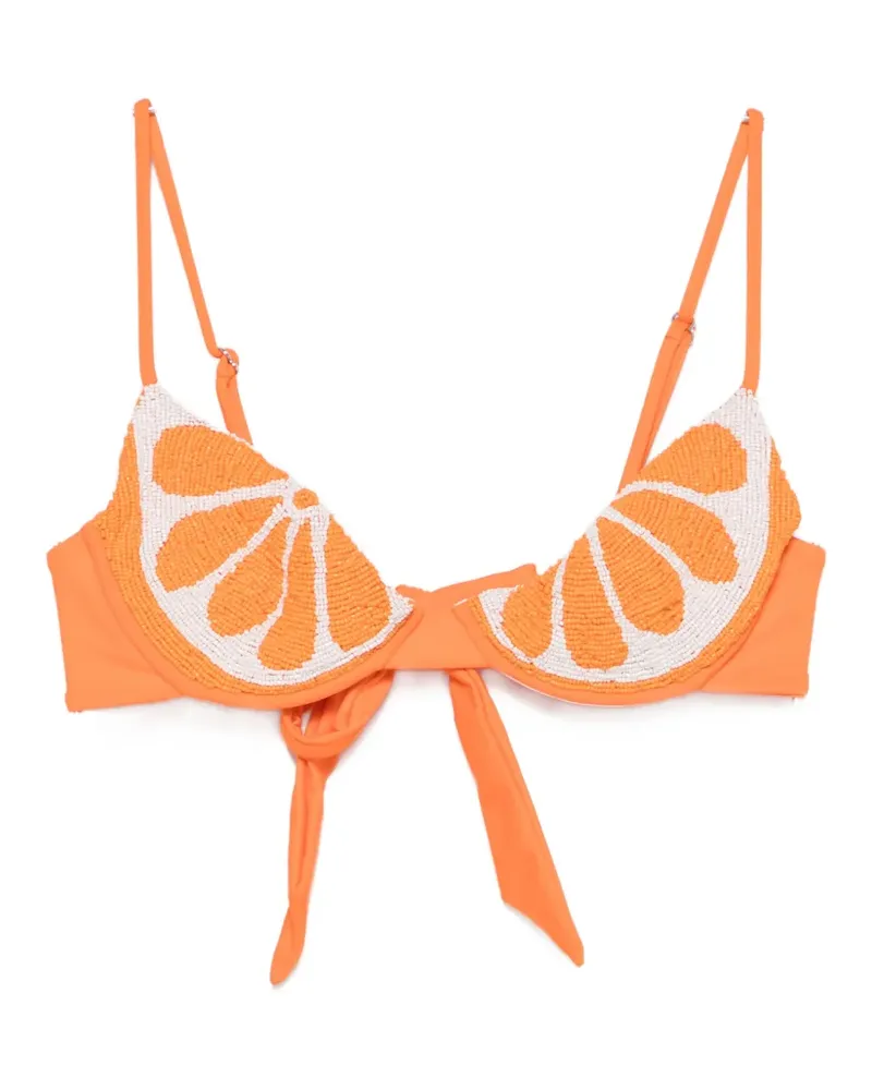 Leslie Amon Orange Slice bead-embellished bikini top Orange
