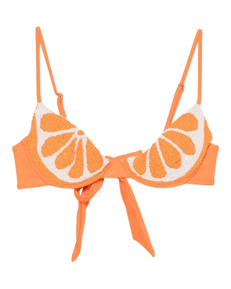 Leslie Amon Orange Slice bead-embellished bikini top Orange